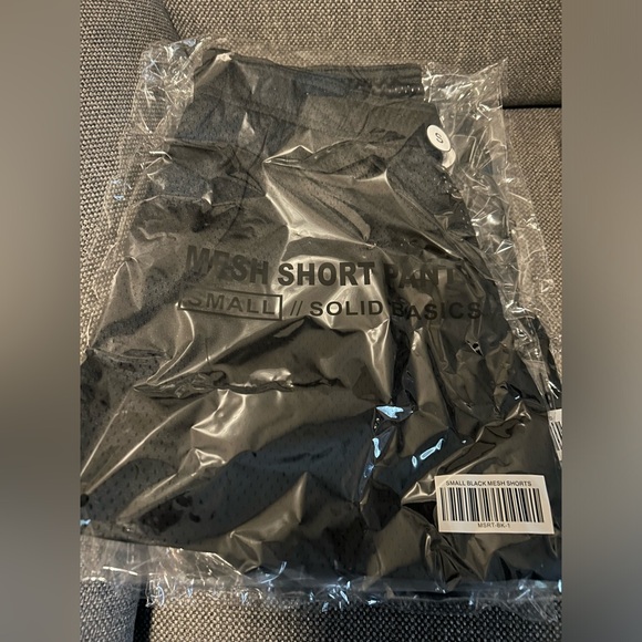 Black Mesh Gym Shorts. Deep Pockets with white drawstring. - Picture 1 of 4